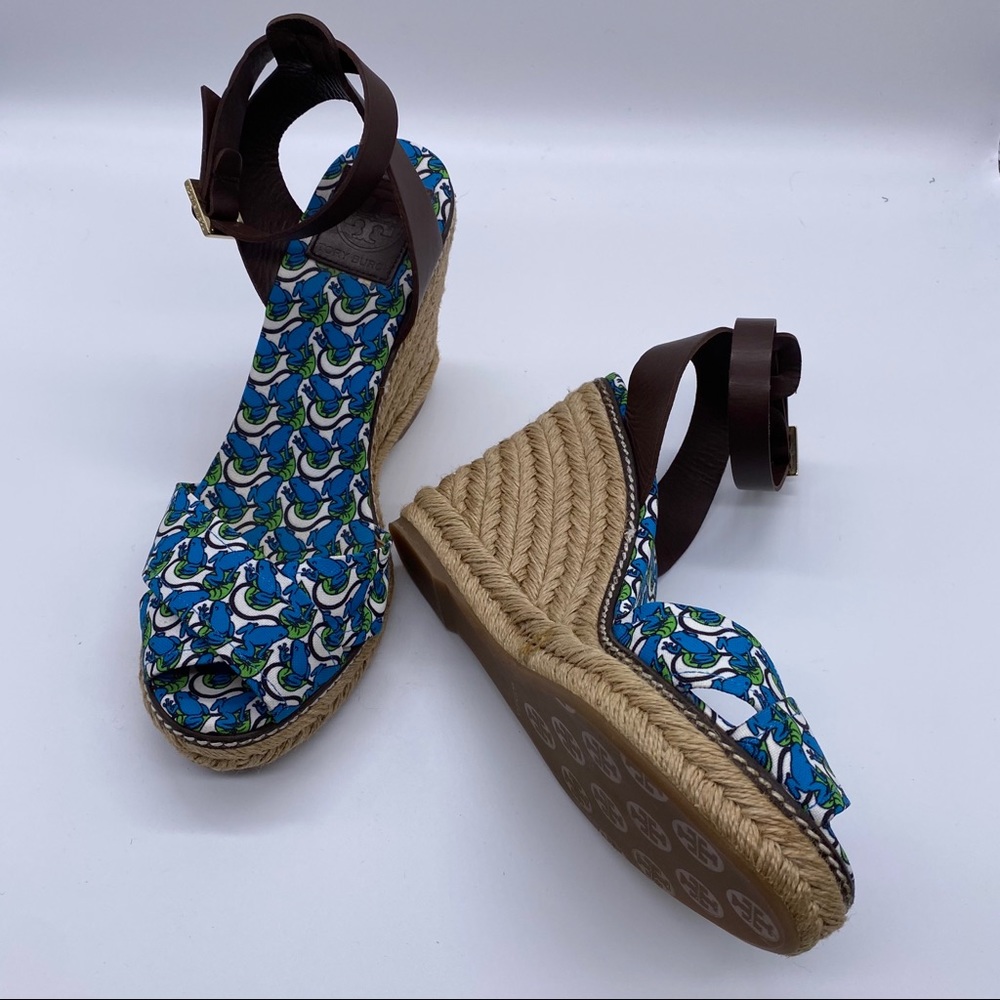 Tory Burch Frog & Lily Pad Blue Wedge Espadrilles